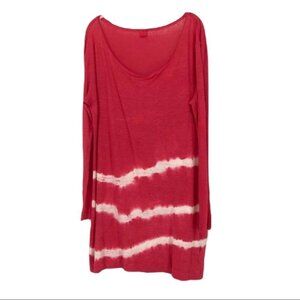 120% Lino Red and white tie dye long  sleeve mini dress medium